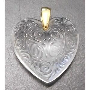 Lalique Clear Etched Rose Crystal Heart Pendant